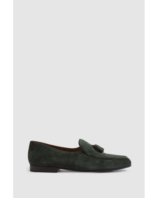 Reiss Black Harry - Forest Green Suede Slip-on Belgian Loafers, Us 9 (uk 8) for men