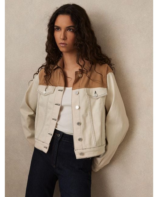 Reiss Natural Colour-Block Denim Jacket