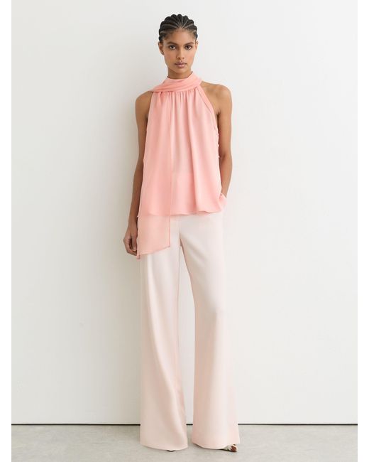 Reiss Pink Satin Sleeveless Scarf-Neck Top