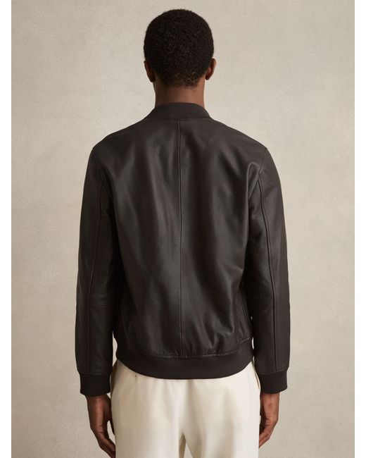 Reiss Brown Leather Bomber Jacket for men