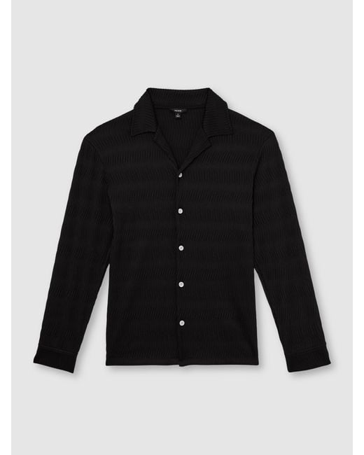 Reiss Temi - Black Wave-jacquard Cuban-collar Shirt Regular-fit, S for men