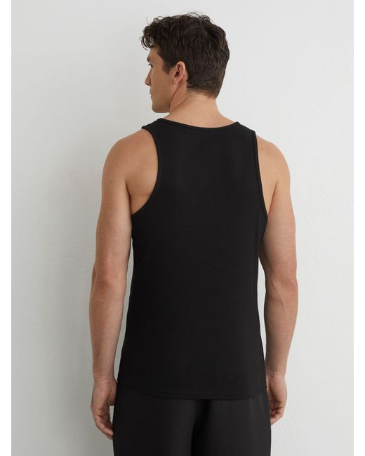 Reiss Black Stretch-Cotton Ribbed Vest for men