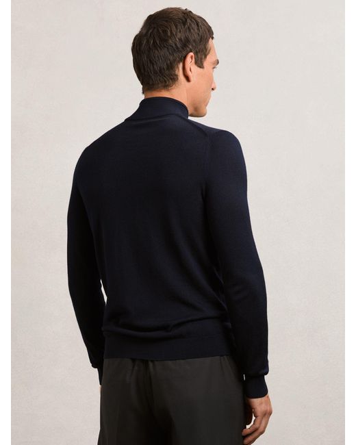 Reiss Black Merino Wool Half-Zip Funnel-Neck Jumper for men