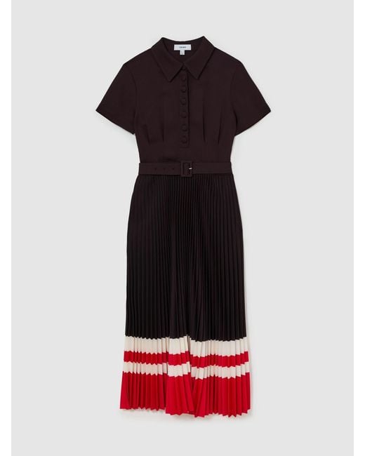 Reiss White Striped-Hem Pleated Midi Dress