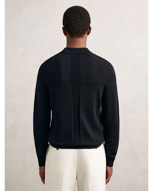 Reiss Blue Cotton Concealed Placket Polo Shirt for men