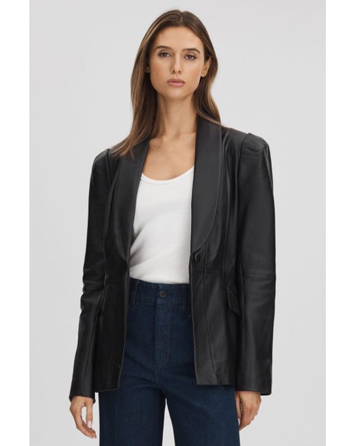 PAIGE Black Leather Single Breasted Jacket