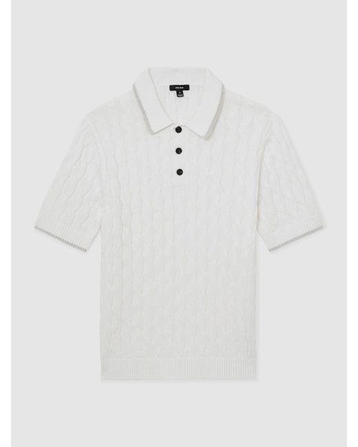 Reiss Denby - White/soft Grey Cotton Cable-knit Polo Shirt, M for men