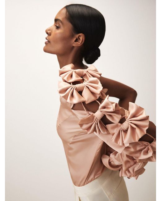 Reiss Gray Adabel - Pale Pink | Royal Ballet Bow-sleeve Top, Us 2