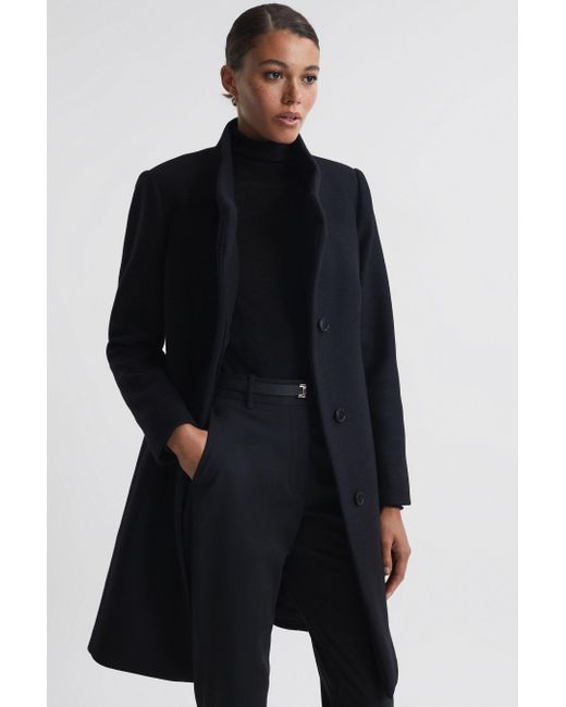 Reiss Blue Mia - Black Petite Wool Blend Mid-length Coat