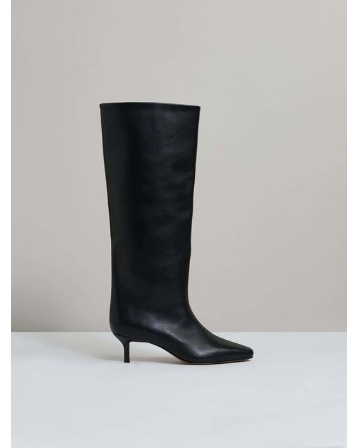 Reiss Gray Leather Kitten Heel Boots