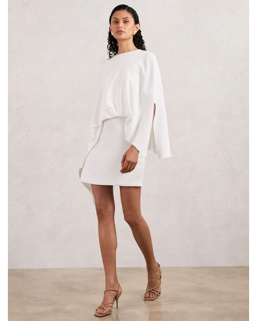 Halston Women's Natural Mini Ivory Asymmetric Cape Dress