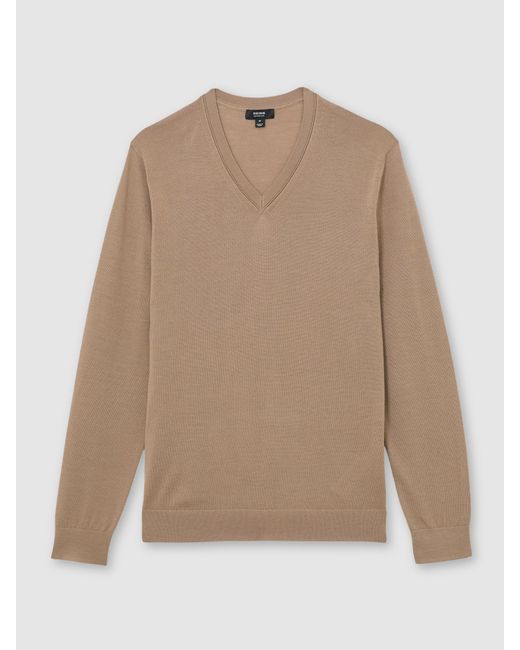 Reiss White Earl - Camel Brown Merino Wool V-neck Jumper, Xxl for men