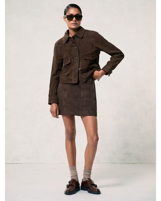 Reiss Black Suede - Chocolate Brown Hanson Suede Trucker Jacket, Us 8