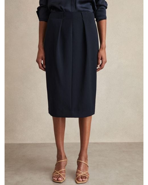 Reiss Blue Gabi - Navy Tailored Midi Suit Skirt, Us 12
