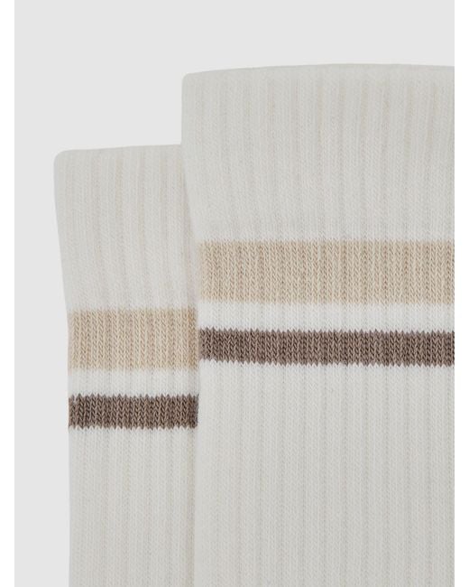 Reiss White Helena - Neutral Cotton-blend Double-stripe Socks, Us 5-7