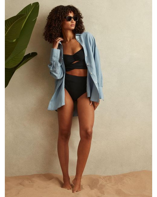 Reiss Natural Cristina - Black Wrap Design Bikini Top, Us 6
