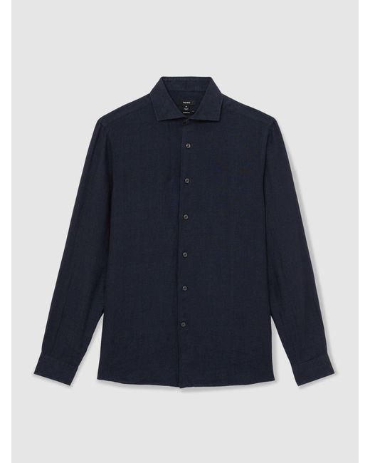 Reiss Blue Ruban - Navy Linen Button-through Shirt, 3xl for men
