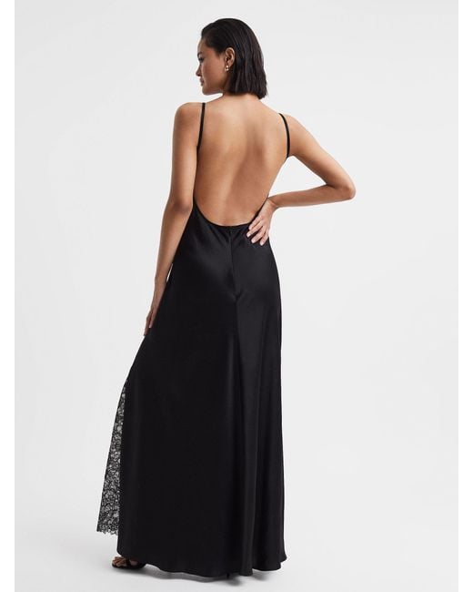 Anna Quan Black Satin Lace Cowl Neck Maxi Dress