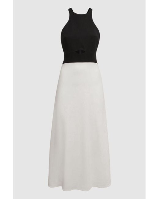 Reiss Vienna - Black/white Halter Neck Cut Out Midi Dress