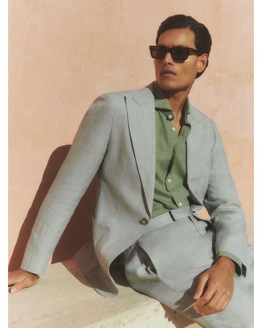 Reiss Green Linen Single-Breasted Suit Blazer Slim-Fit for men