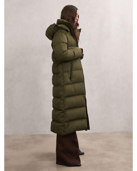 Reiss Brown Belted Longline Hooded Puffer Coat