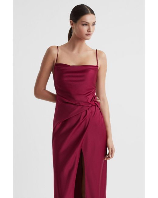 Significant Other Red Cowl Neck Satin Maxi Dress