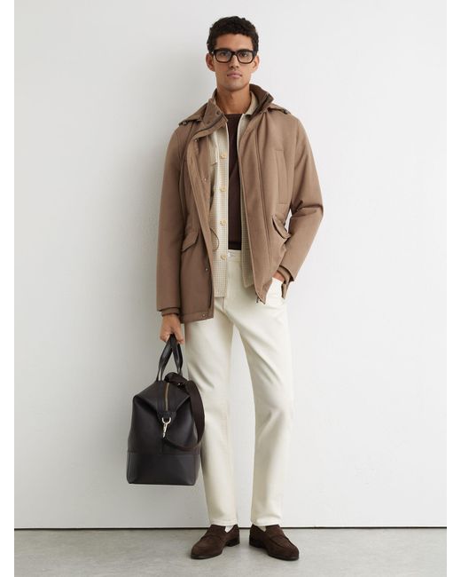 Reiss Brown Hooded Zip-Through Padded Coat for men