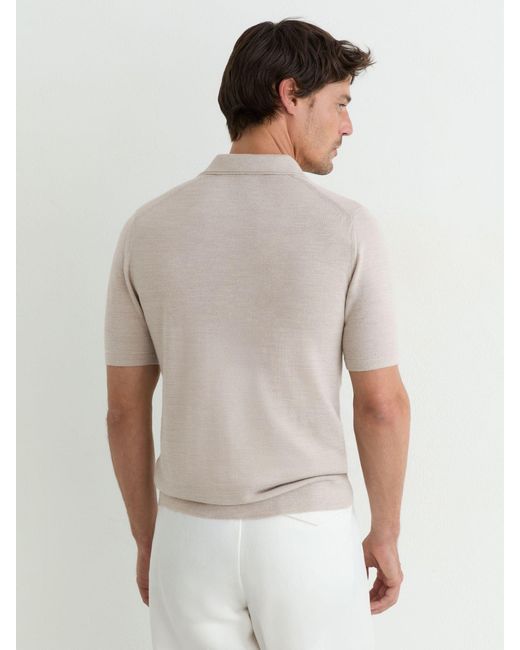 Reiss White Merino Wool Open-Collar Polo Shirt for men
