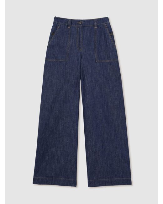 Reiss Blue Linen Wide-Leg Trousers