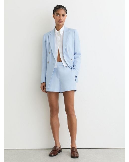 Reiss Blue Mid-Rise Tailored Shorts
