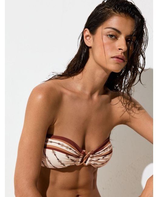 Reiss White Chain-Print Bandeau Halterneck Bikini Top