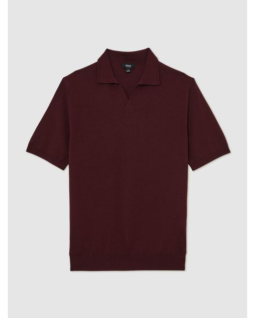 Reiss Red Merino Wool Open-Collar Polo Shirt for men