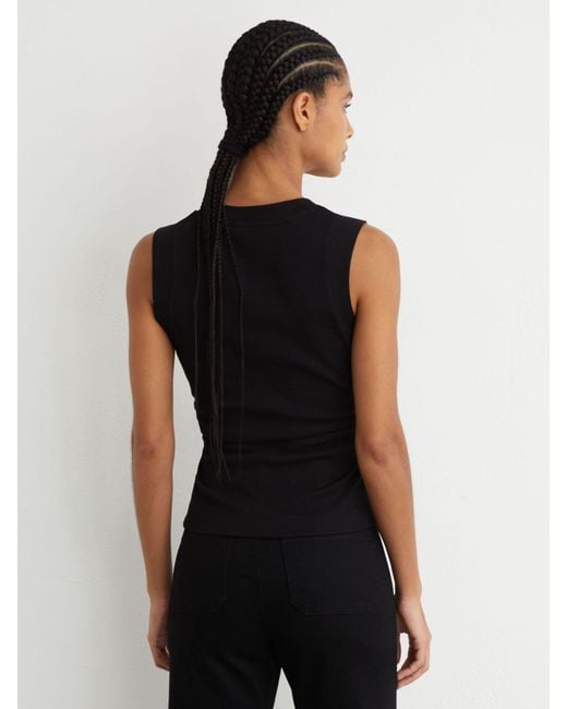 Reiss Black Stretch-Cotton Rib Ruched V-Neck Vest