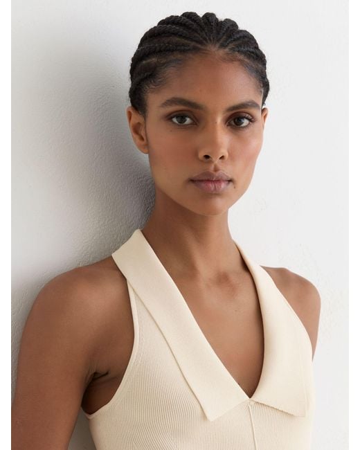 Reiss White Vera - Ivory Collared Rib-knit Vest, S (us 4-6)
