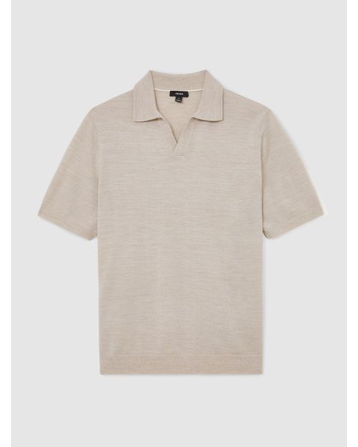 Reiss White Merino Wool Open-Collar Polo Shirt for men