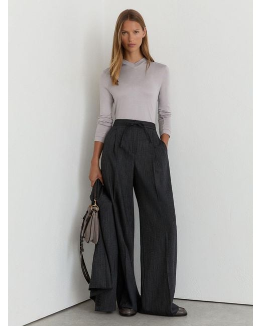 Reiss Brown High V-Neck Long-Sleeve Top