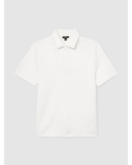 Reiss White Textured Concealed-Placket Polo Shirt for men