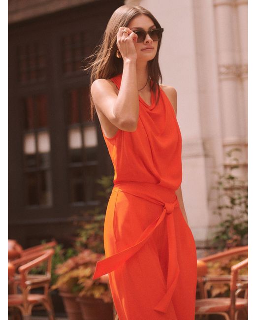 Reiss Red Cowl Neck Wide Leg Jumpsuit