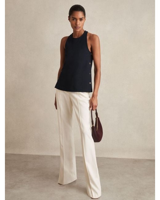 Reiss Blue Cosmo Button Side Sleeveless Top