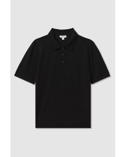 Reiss Manor - Black Merino Wool Polo Shirt, L for men