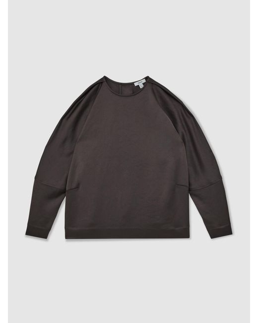 Reiss Blue Satin Button-Back Long-Sleeve Top