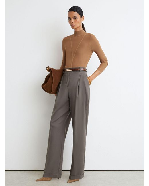 Reiss Gray Sheer-Detail Long-Sleeve Knitted Top