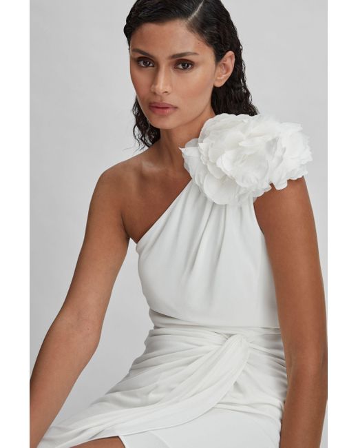 Halston Heritage White One-shoulder Ruffle Mini Dress