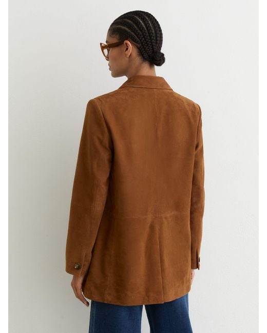 Reiss Blue Suede Single-Breasted Relaxed-Fit Blazer