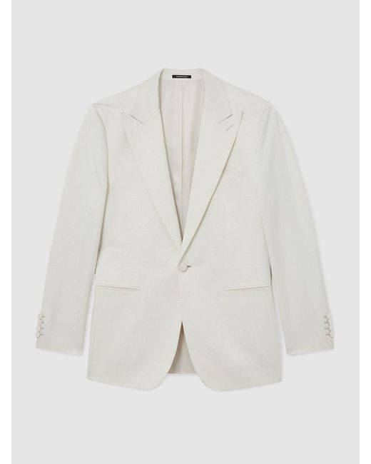 Reiss White Textured Single-Breasted Blazer Tailored-Fit Cotton-Blend for men