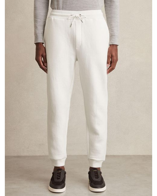 Reiss Natural Cotton-Blend Ribbed Drawstring Joggers for men