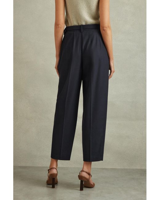 Reiss Natural Freja - Navy Tapered Belted Trousers, Uk 4 R