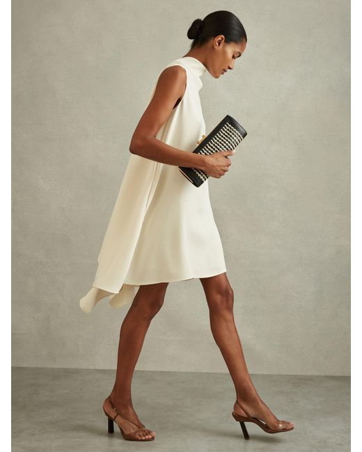 Reiss Natural High-Neck Drape Back Mini Dress