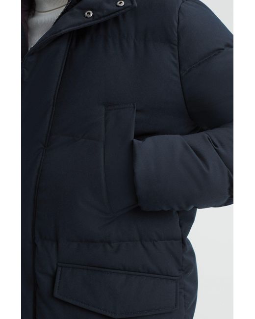 Reiss Blue Gate - Navy Quilted Long Hooded Coat, Xl for men