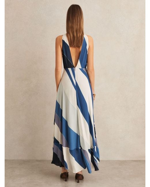 Reiss Imogen - Blue Stripe Print V-back Midi Dress, Us 4